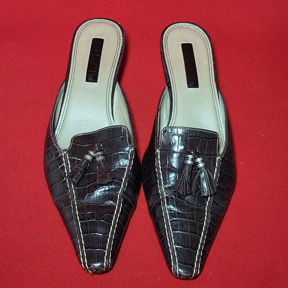 Unisa Gracia Mahogany Acajou 6B Pointed Toe Tassel Mules Slip on Kitten Heels - Picture 6 of 12